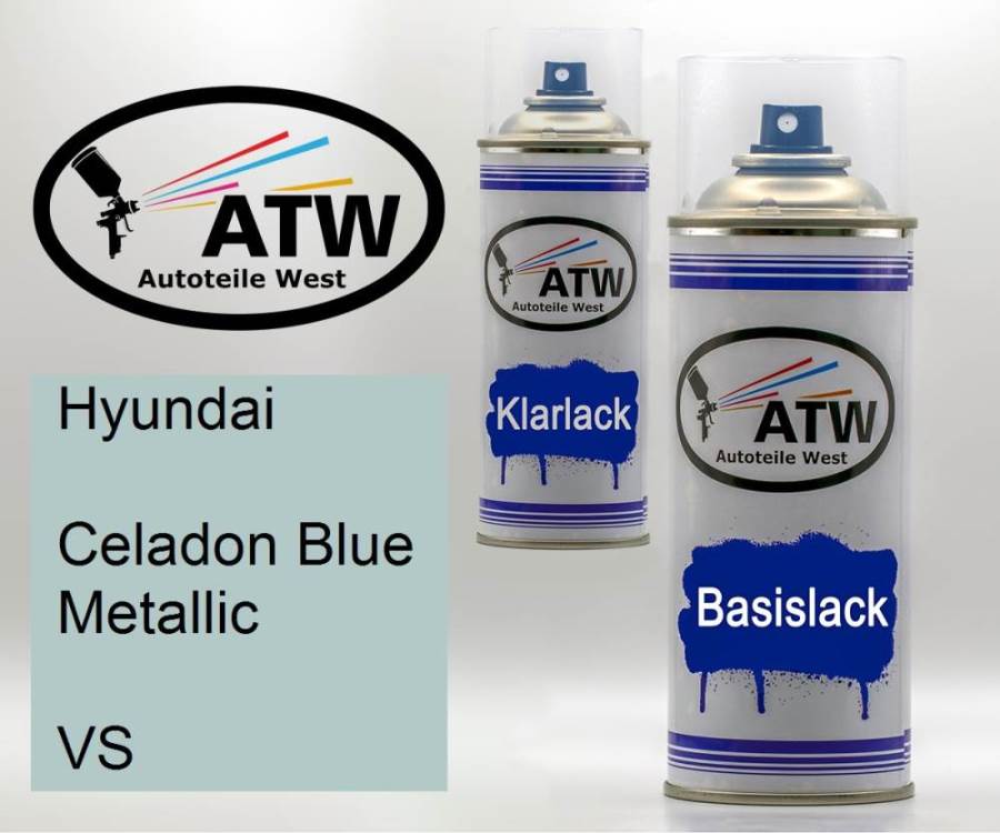 Hyundai, Celadon Blue Metallic, VS: 400ml Sprühdose + 400ml Klarlack - Set, von ATW Autoteile West.